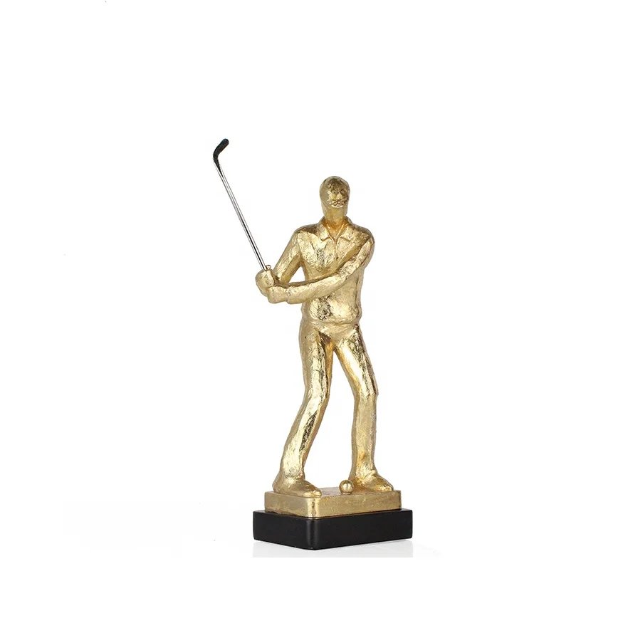 Estatuetas de resina de ouro escultura golfe estatuas presentes para ornamentos domésticos