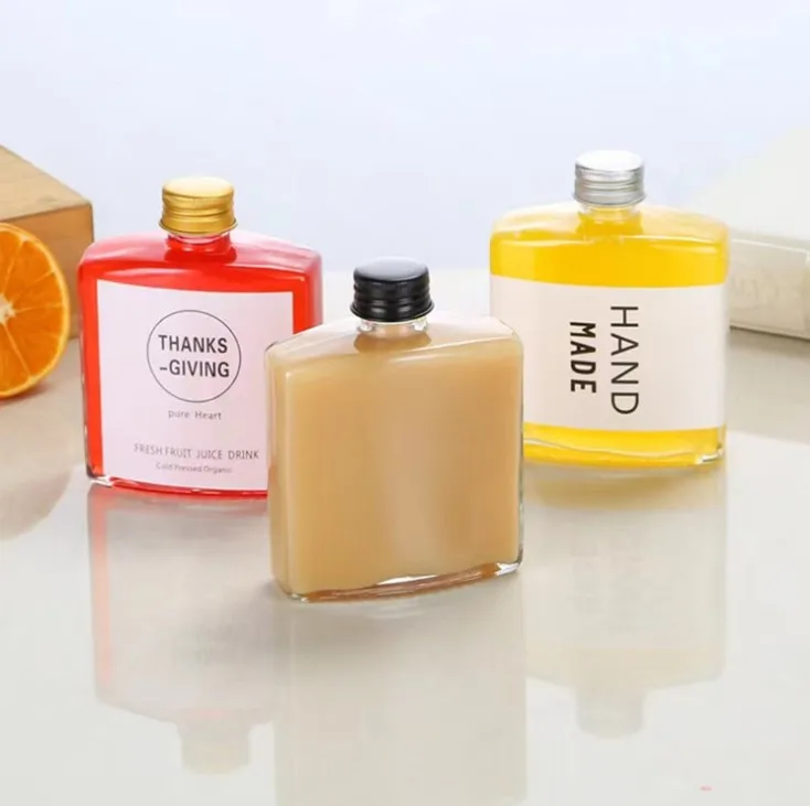 100ml 200ml 250ml Glass Flat Square Wine Bottle Frosted Beverage Milk Tea Bottle Fruit Juice Bottle