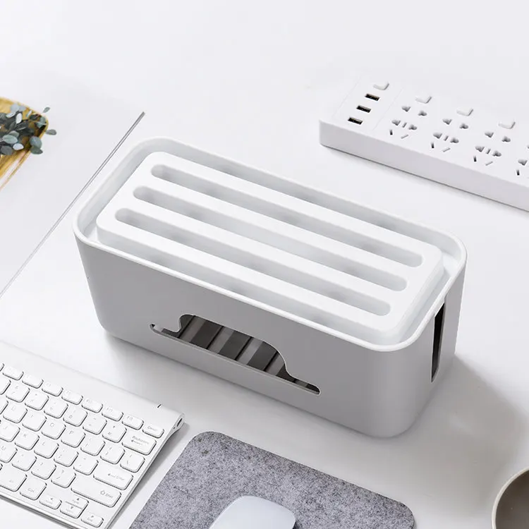 Square Plastic Office Organizer Power Cord Storage Box for Power Strip Wire Junction Router Cable Finishing Socket Storage
