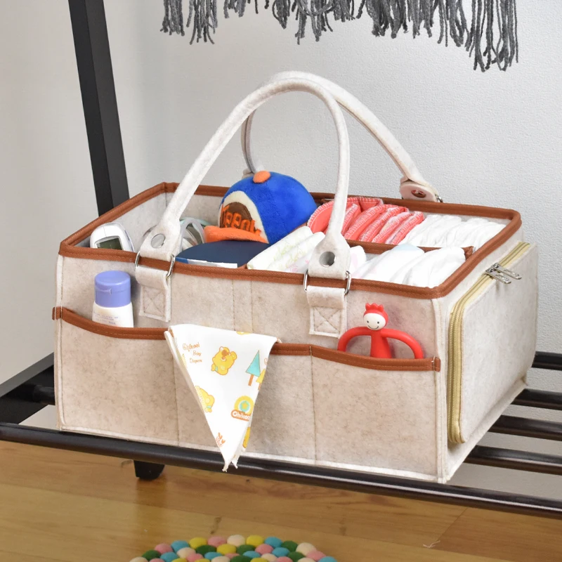Baby Diaper Caddy Organizer Felt Nursery Storage Bin Portable Nappy