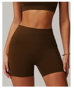 Customized Quick-drying, Bare-feeling Sports Shorts, High-waisted, Tight Yoga Pants with Pockets