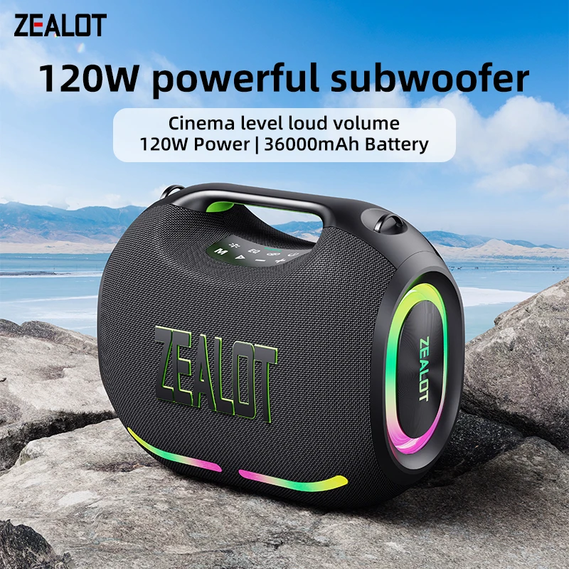 ZEALOT-ZE01 120W ワイヤレススピーカー ZEALOT ZE01 120W Wireless Speaker With Carry Handle,EQ Mode, RGB