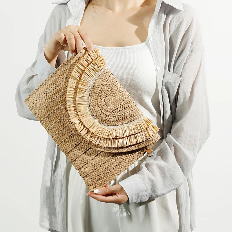 Summer Beach Rattan Straw Clutch Bags Handbags 2023 Handmade Purses And