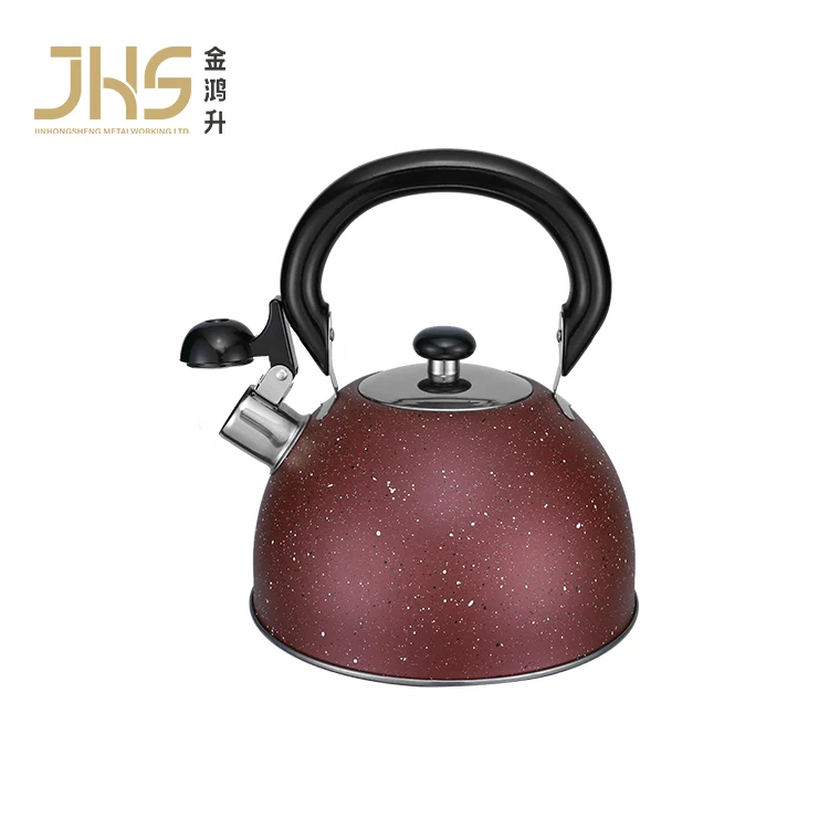 JHS OEM Red Color Coating With White Spot Stainless Steel Flat Bottom Kettle Coffee Tea Water Tea Pot Whistle Kettle