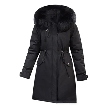 Big fur winter coat thickened parka women stitching slim long winter coat down cotton ladies down parka down jacket women 2021