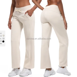 Customizable Logo Fleece Warm Loose Fashion Sports Trouser Pull Rope Side Pocket Drop Feeling Wide Leg Fitness Yoga Pants Women