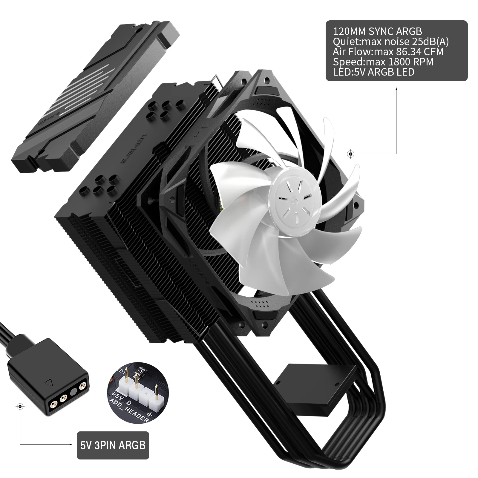  upHere 120mm Case Fan,Support 5V ARGB Addressable