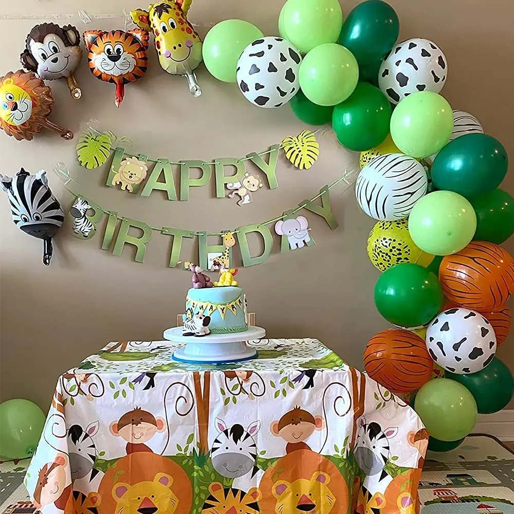 Décoration Fête Anniversaire Thème Jungle/Safari - Bannière 'Joyeux Anniversaire' Et Guirlandes Animaux