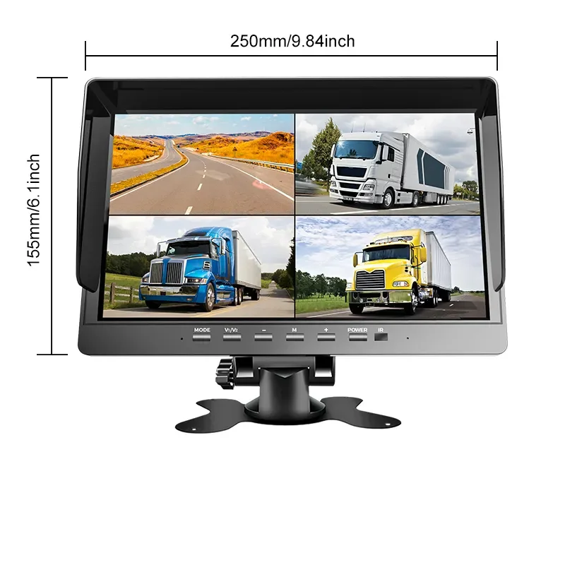 10.1 Inch Quad Monitor Dash Cam System – 4 Channel DVR With 1080P & Reverse Camera For Trucks
