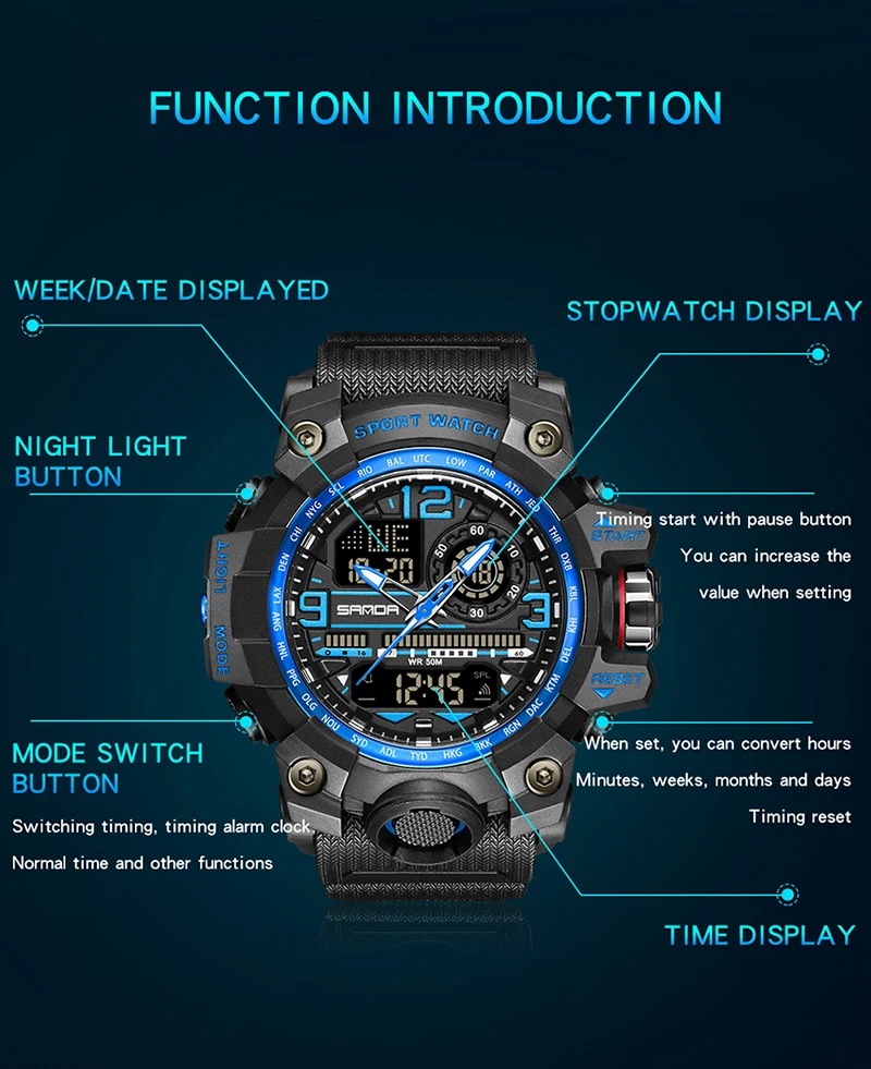 Sanda 3133 Trendy Fashion Men's Student Youth Electronic Watch ...