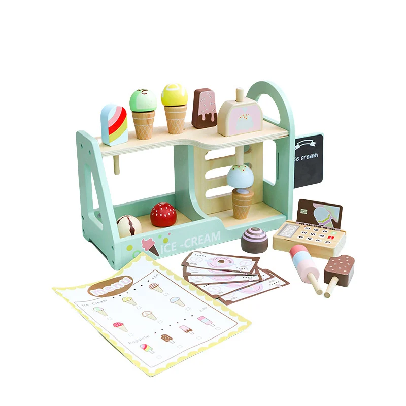 New Pretend Role Play Custom Wooden Toy Kids Ice Cream Cart Kids Pretend Play Set Shop Kitchen Wooden Toy Set