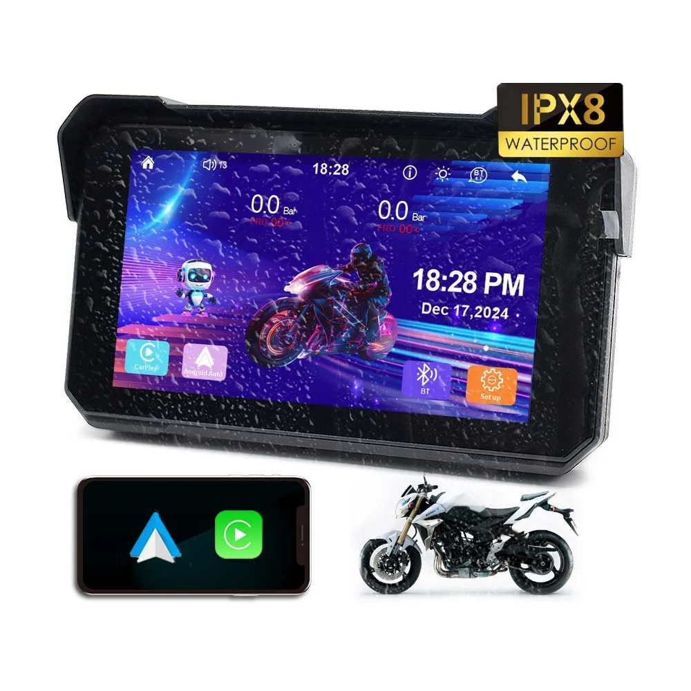 5 Inch Wireless CarPlay Android Auto Monitor - IPX8 Waterproof