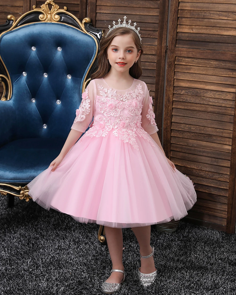 Baby Girls Party Wear Frock Sleeveless Net Embroidered Pink Design Kids  Dress