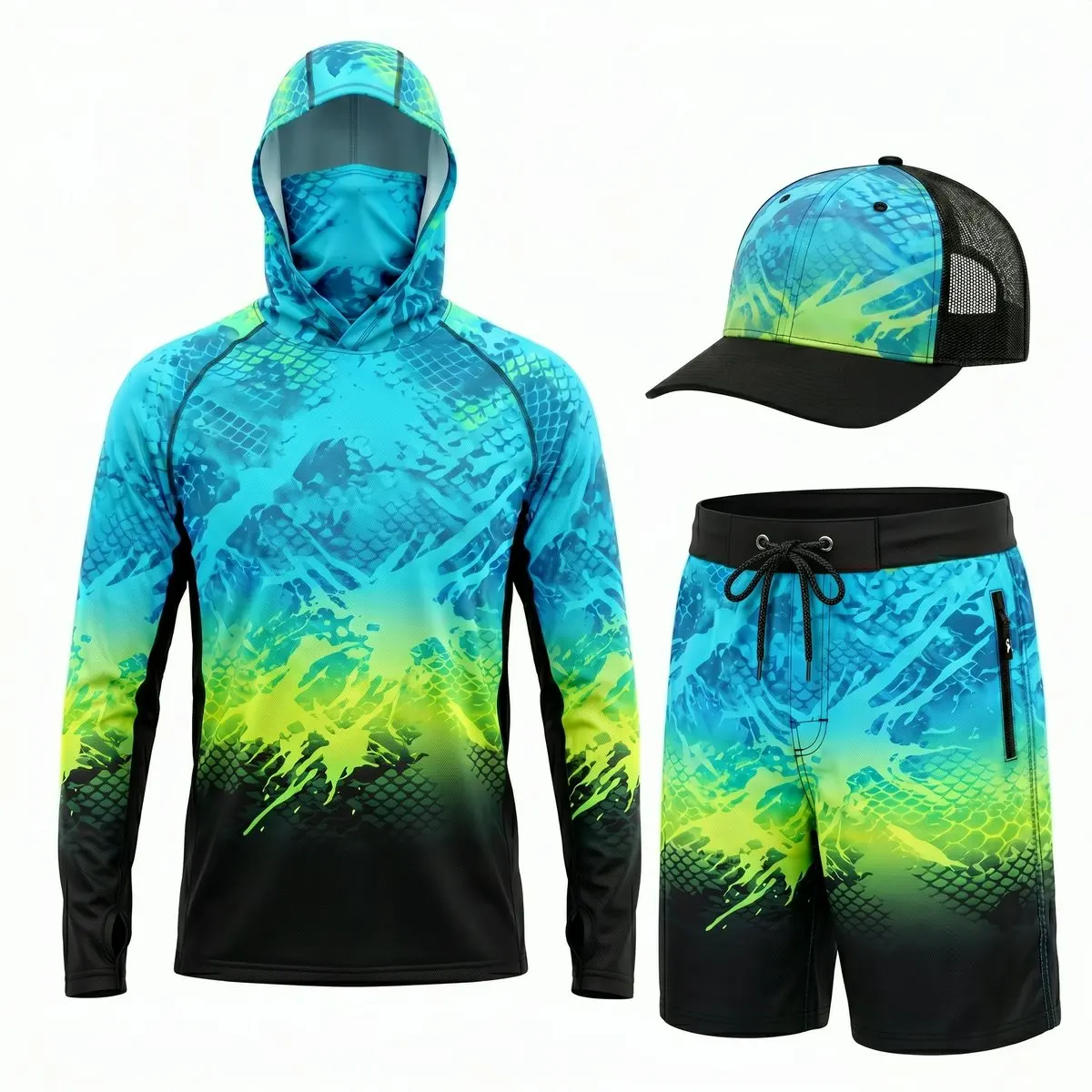 Custom Mens Fishing Hoodie UPF50+ Quick Dry UV Protection Long Sleeve Hooded Fishing Shirt with Face Mask