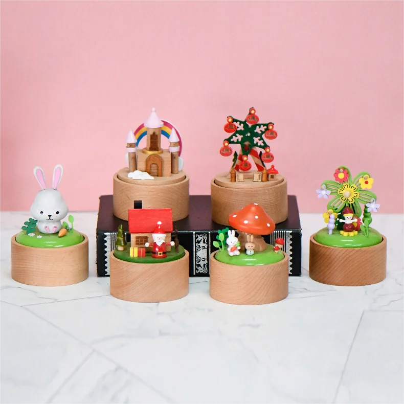 Customization Service Mini Size Carousel Horse Rotating Wooden Toy Music Box for Gifts