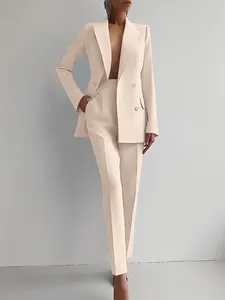 Spring Casual Long Sleeve Suit Set Autumn Elegant Office Lady Solid Slim Tops Pants Two Piece Sets