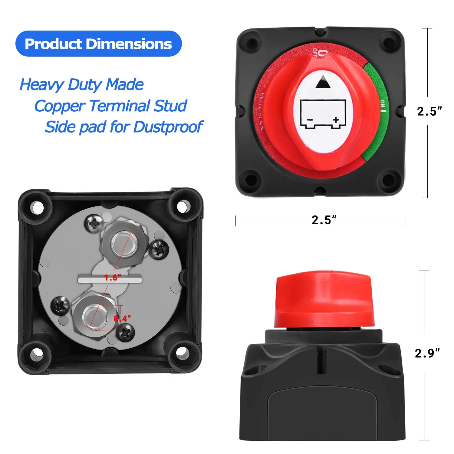 12V-48V Battery Disconnect Switch Battery Isolator Power Cut Master Switch with 3/8 Red Copper Terminal Waterproof Battery Master Switch for ATV RV Car Boat CHEINAUTO Battery Switch On/Off 