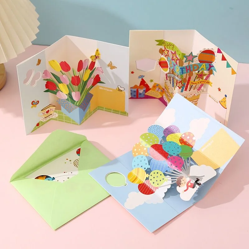 Free Sample Thanks Blessing Happy Birthday Greeting Cards Universal Mini Invitation Card 3d Pop up Greeting Gift Cards Printing
