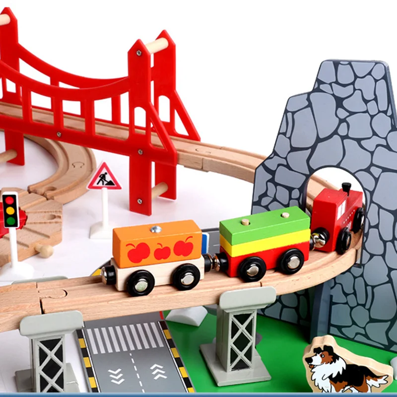 COMMIKI Children's Wooden Toy Building Blocks 100 Pieces Country Track Thomas Little Train Children's Educational Toy Set