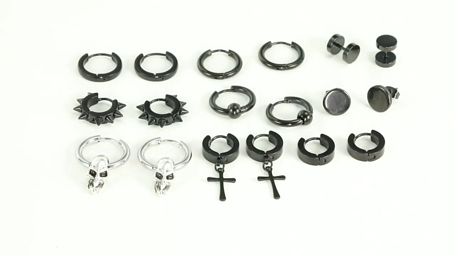 Custom Stainless Steel Black Stud Earrings Clip On Cross Simple