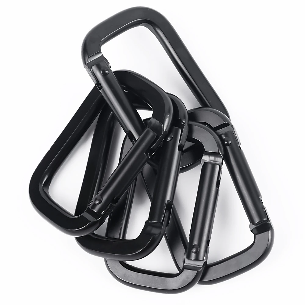 Oxidation Keychain Aluminum Flat Hooks Carabiner 50mm Black Locking Square Carabiner With Strap