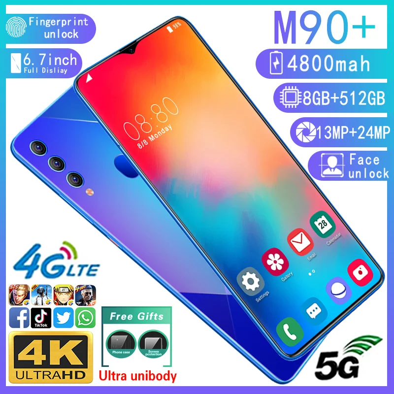 M90 + смартфонов новые продукты 6,7 Inch 8 ГБ + 512 ГБ Android открытые Мобильные телефоны 5G смарт-сотовых телефонов