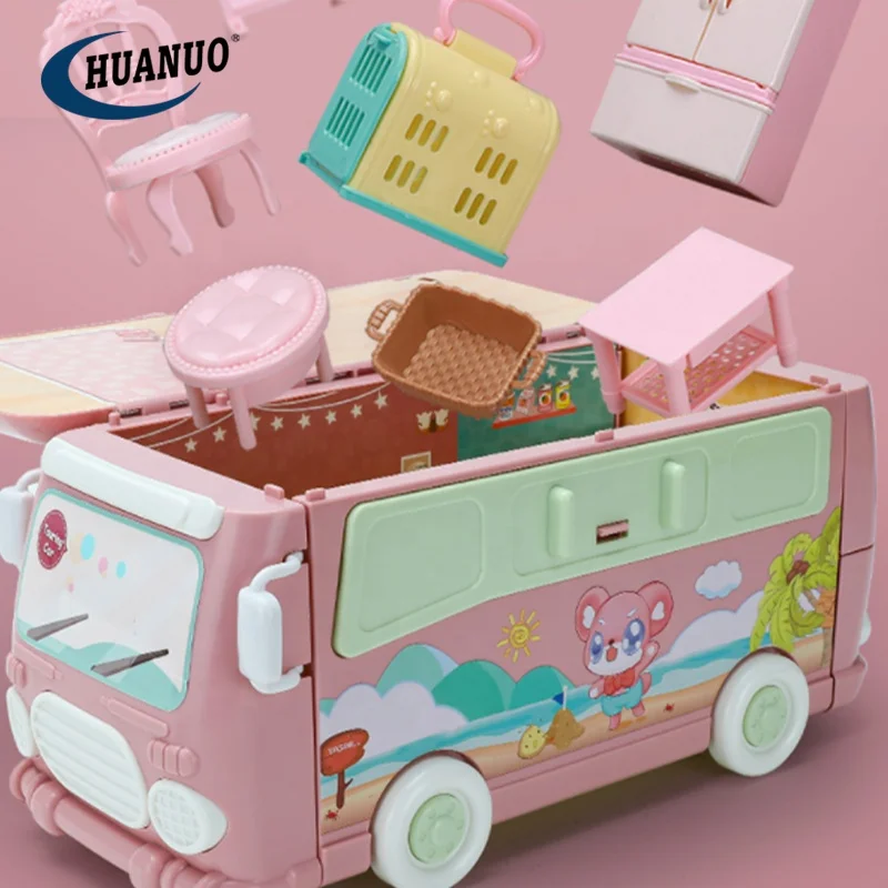 Портативный автобусный дом с куклой DIY Дошкольный милый детский игрушечный для девочек кукольный набор