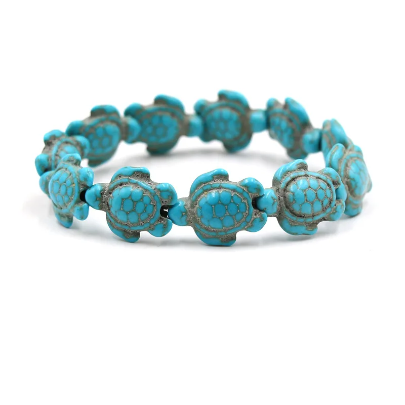 Set Di 6 Braccialetti Elastici Con Perline Tartaruga Marina In Pietra Naturale - Turchese, Colorato, 8 Mm - Regalo Amicizia Uomo/donna - 3
