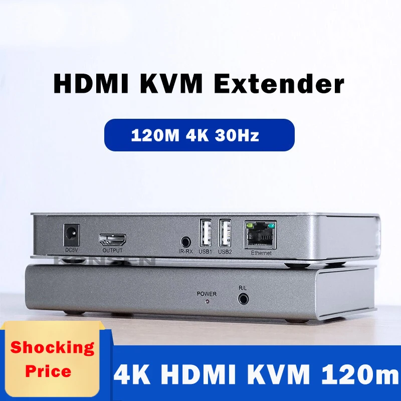 KVM Extender 4K Via Cavo Ethernet Cat5e/6 Fino A 120m - Trasmette HDMI, USB, Audio, Supporta Tastiera E Mouse