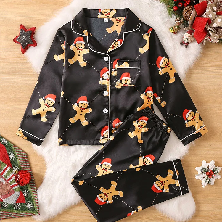 Custom Long Sleeve Women Pajamas Set 2 Piece Satin Women Men Kids Sleepwear Family Christmas Pajamas Sets for Father Mother Kids