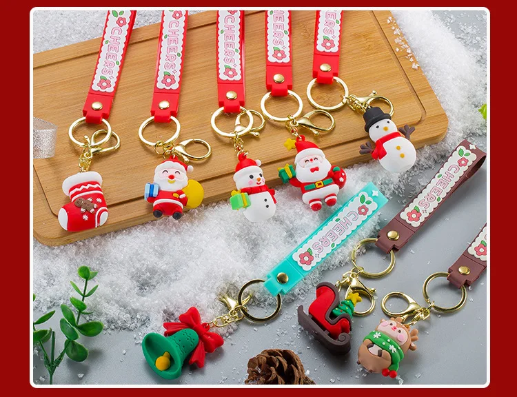 Christmas Key chains Santa Claus Elk Snowman Christmas Tree Keychain Cute PVC Cartoon Doll KeyChain New Year Decor Xmas Key Ring