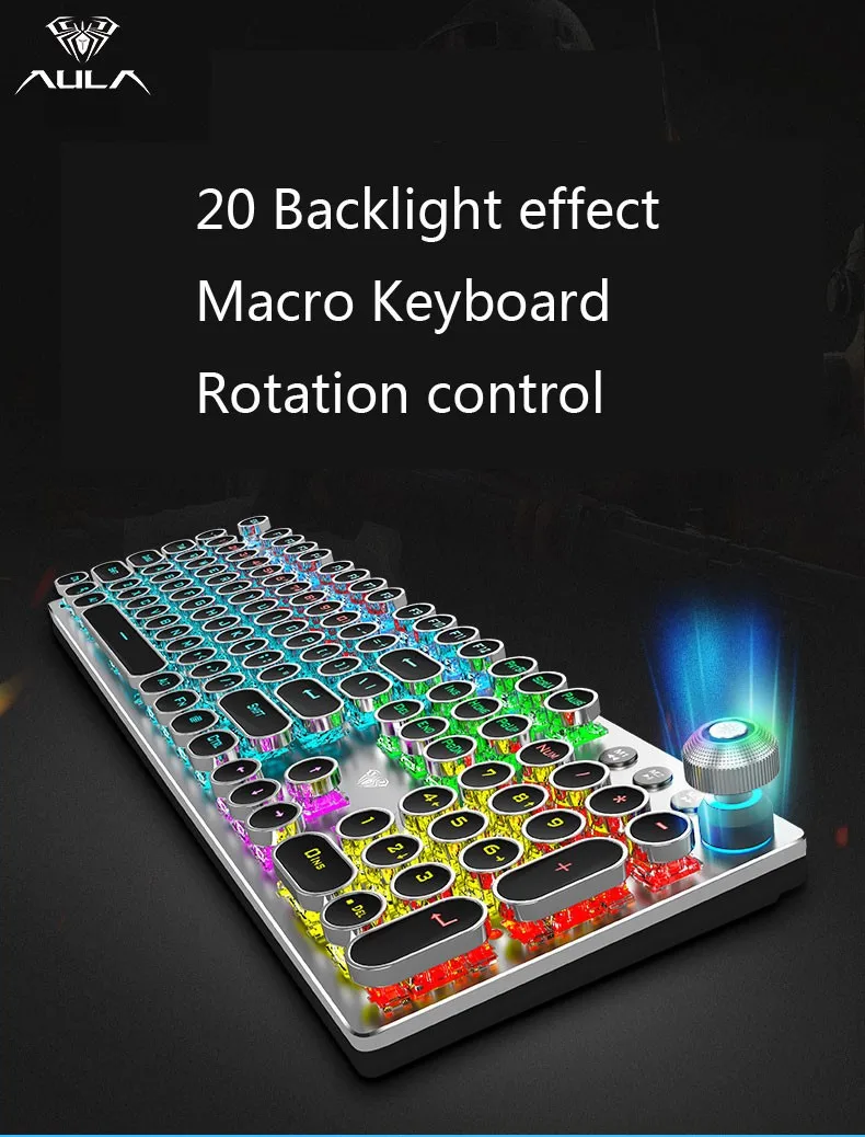 AULA Macro Mechanical Backlit RGB 104 Keys Game Keyboard Wired Blue Red Switch
