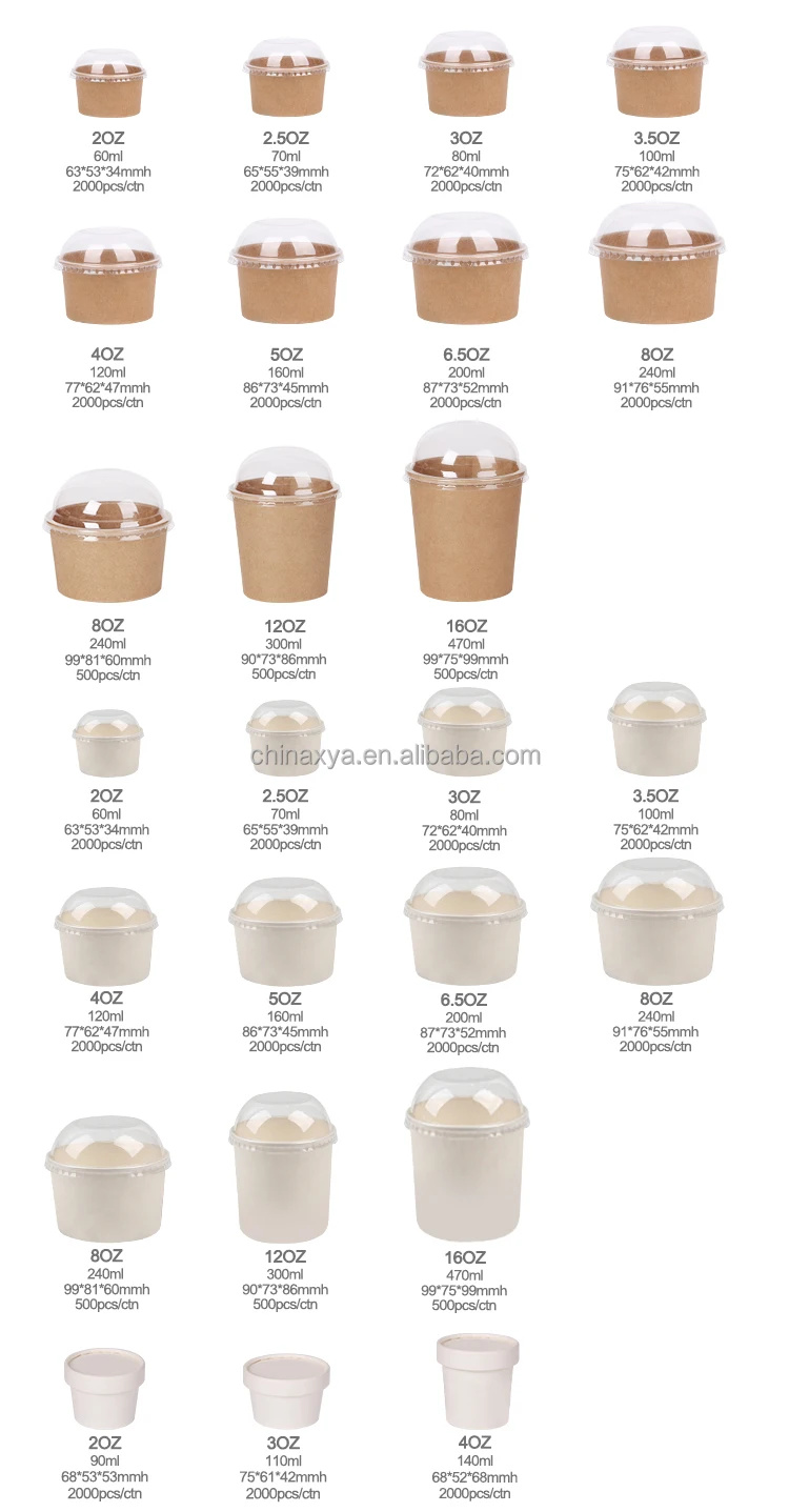 biodegradable custom Disposable ice cream cups 2.5oz 4oz 5oz 6oz 8oz 10oz wholesaley yogurt  paper cup with lids and spoon supplier