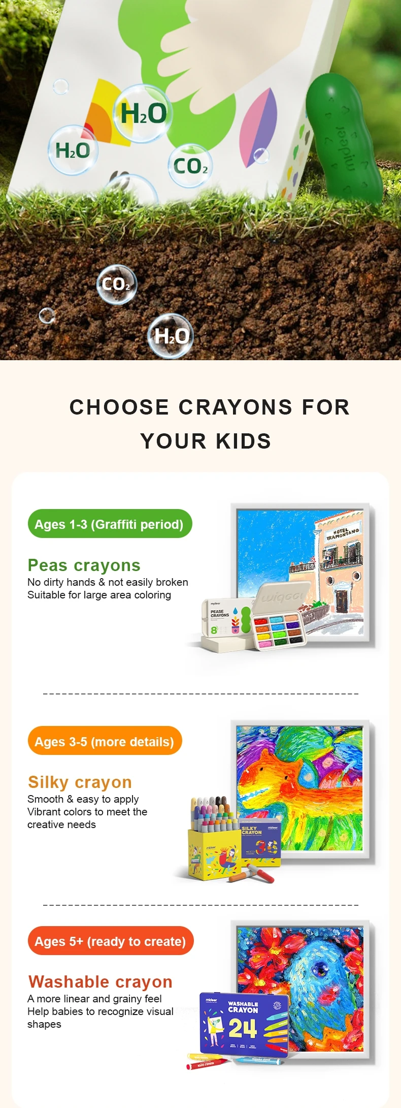 Mideer Children's Pea Crayon Art Professional Washable Nondirty Hand Oilbased Paintbrush Baby