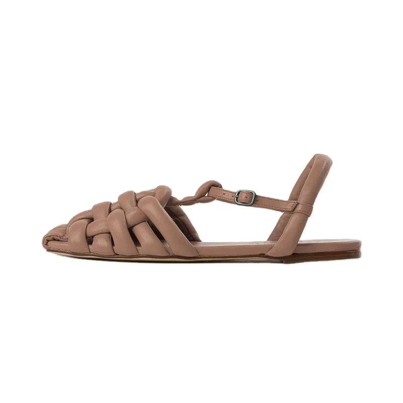 2022 Latest Soft Lambskin square Toe Outdoor Ladies New Fashionable Buckle Strap Sandals