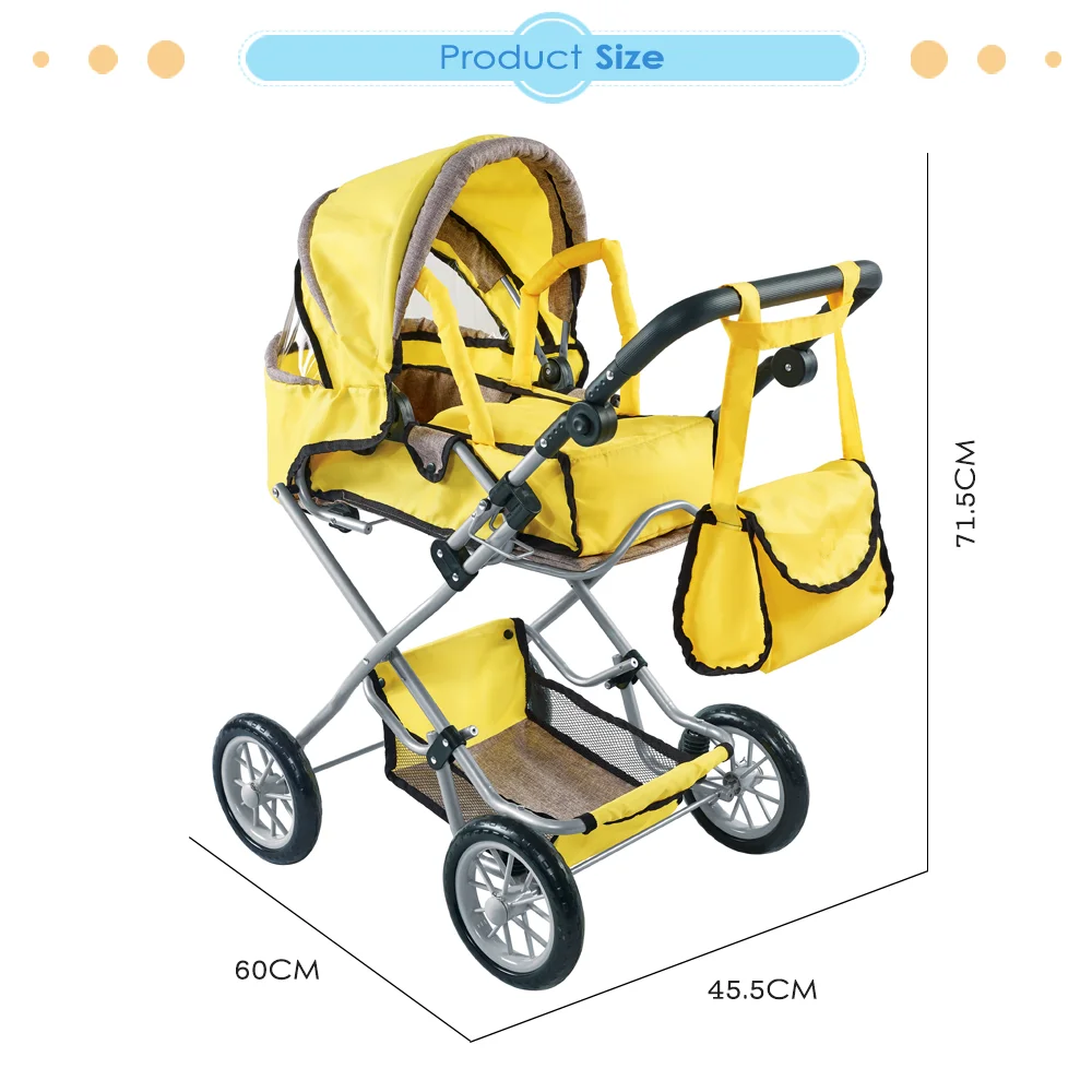 Dollri Starri New Design 2022 Large Combi Doll Pram Toy With Carry Cot and Free Carriage Bag for 5 Years