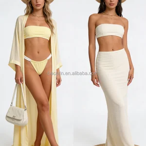 OEM Custom Made Ladies Sexy Reversible Bikinis Solid  Seamless Brazilian Swimwear Beachwear Micro Three Pieces Sets Women's Swim