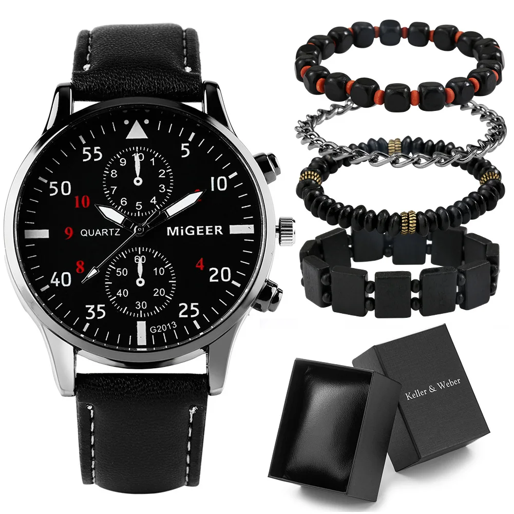 New Men's Quartz Watch + Bracelet Combo Set Gift Watch