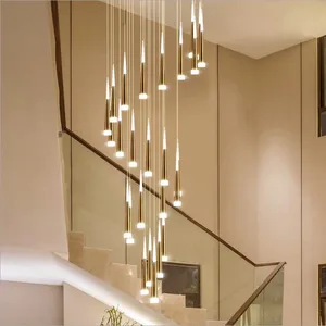 JACKSUN Aluminum Meteor Shower Rotating Stair Chandelier for Living Room Villa Loft Simple Long Duplex Corner for Stairwell