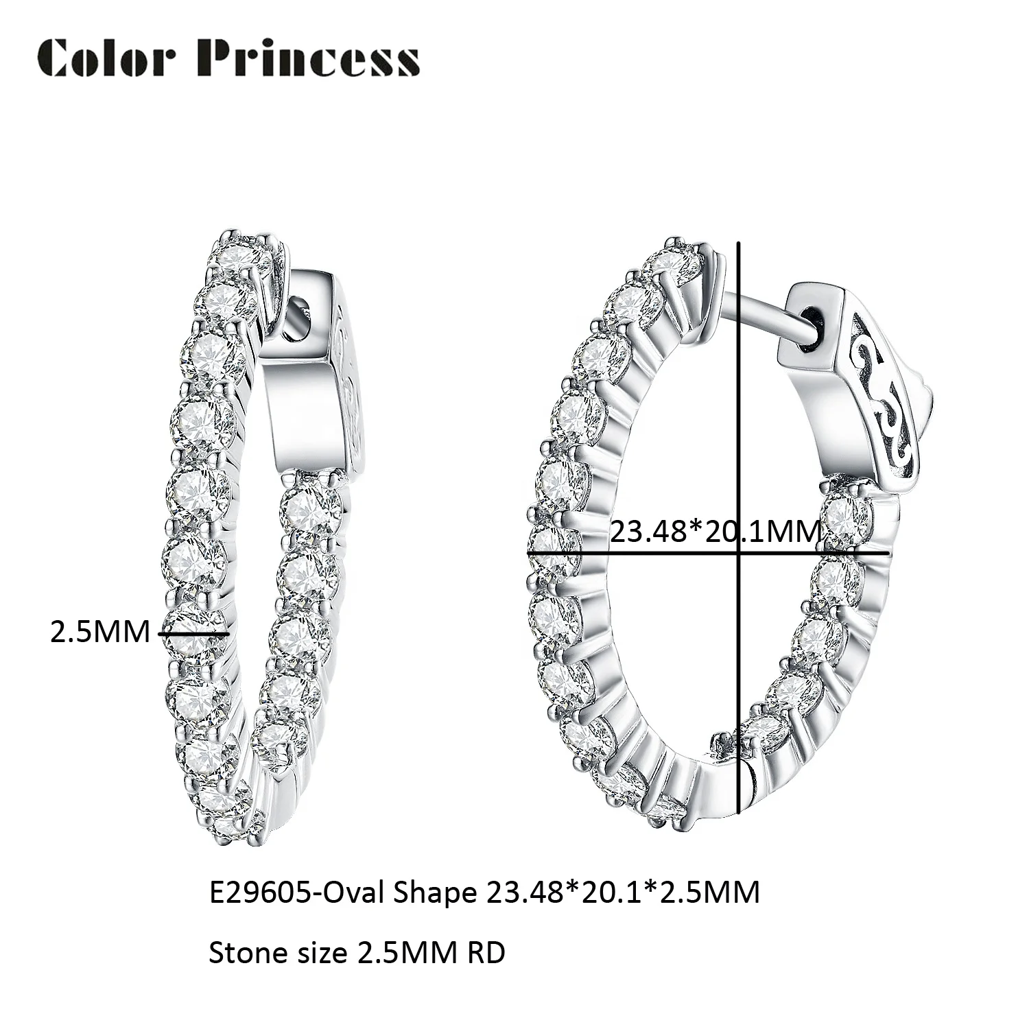 Beautiful Elegant 925 Sterling Silver Cubic Zercon Oval Hoop Earring ...