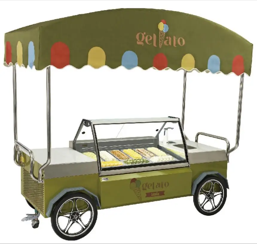 12 Pans Ice Cream Cart With Freezer Refrigerator Vending Cart For Ice