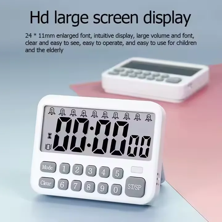 Large Display Countdown/Up Timer Three-speed Sound Adjustable 10 Sets of Electronic Time Reminder Kitchen