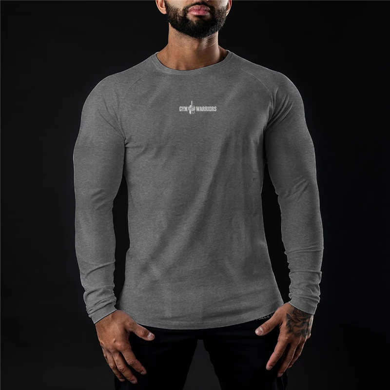 Cotton Elastane Muscle Slim Fit Crewneck Custom Factory Support Wholesale Gym Fitness Clothing Mens Long Sleeve T Shirt