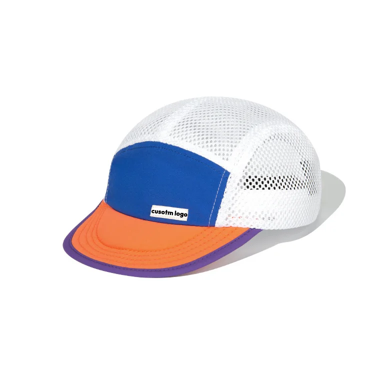 High Quality Custom Logo Label  Running Cap Lightweight Soft Short Brim Mesh Hole Camper Running Cap