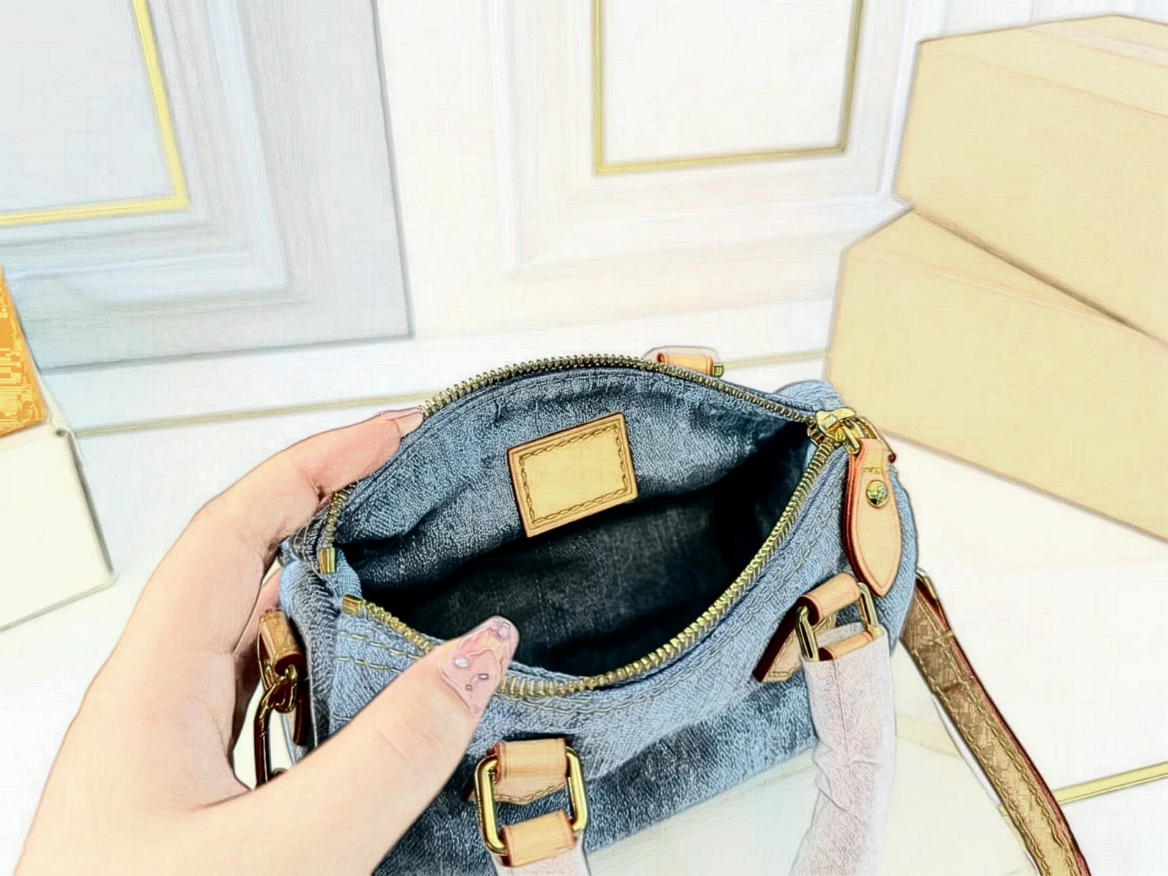 New European-American Vintage Women’s Underarm Shoulder Crossbody Tote Bag Two Straps Zipper Polyester Lining High-grade Texture