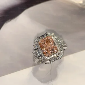 GEMLOVE Luxury 9K-18K Gold CVD Ring/Pendant - 2.7CT Radiant Pink Lab Diamond + 0.5-1CT Accents