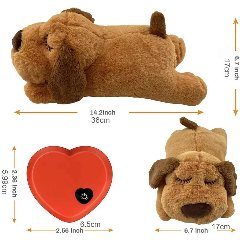 Brown Heartbeat Stuffed Toy For Dogs Pet Anxiety Relief And Calming Aid