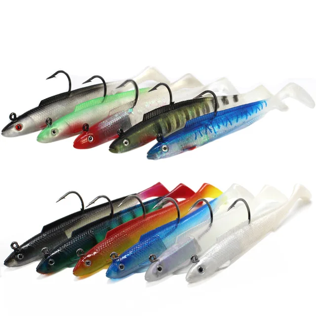 TUERBAI High Quality Plastic Artificial Bass Swimming Bait T Tail Soft Lead Head Lure For Boat Fishing