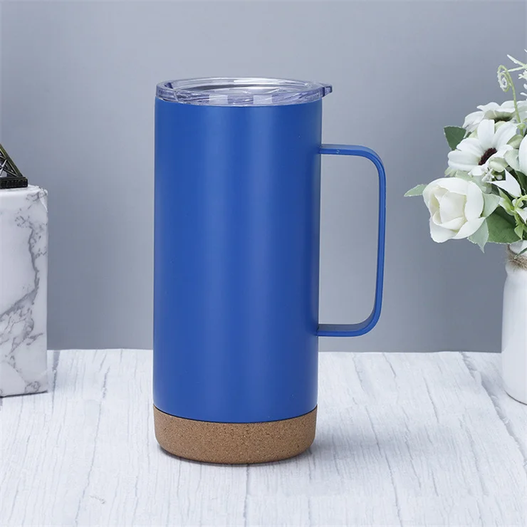 16oz Coffee Mugs with Handle Removable Insulated Cork Bottom Spill-proof  Lids Stainless Steel Thermos with Lid
