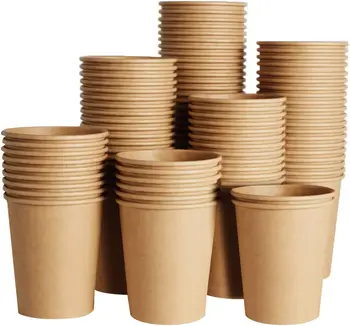 Biodegradable Kraft Paper  Coffee Cup Disposable Craft Paper Cups for Hot & Iced Drinks